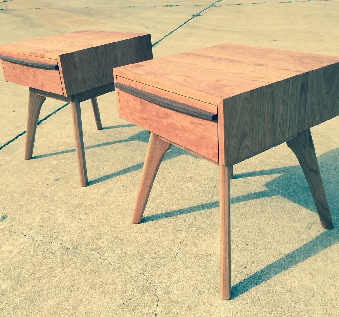 Pair of mid-century style nightstands with drawers and splayed legs