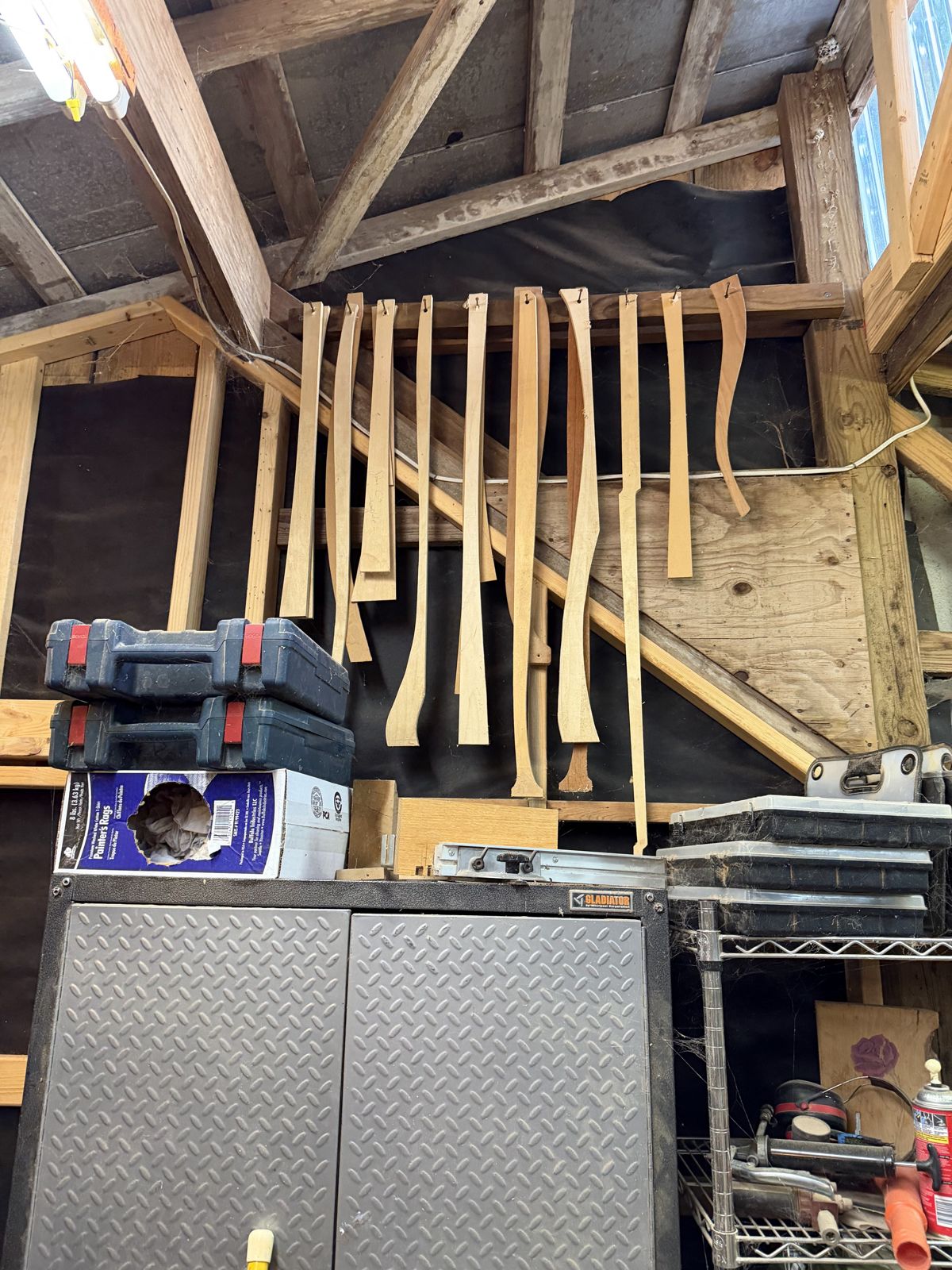 Hand-shaped curved legs hanging in the shop
